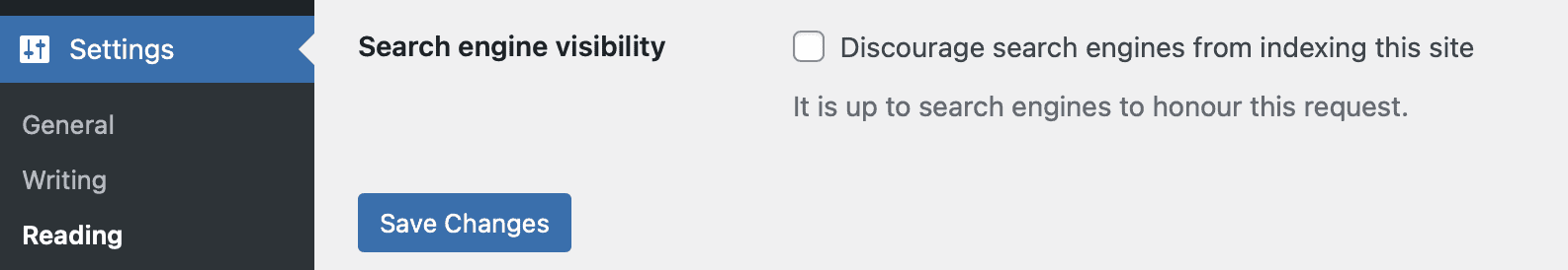 Website visibility settings in WordPress