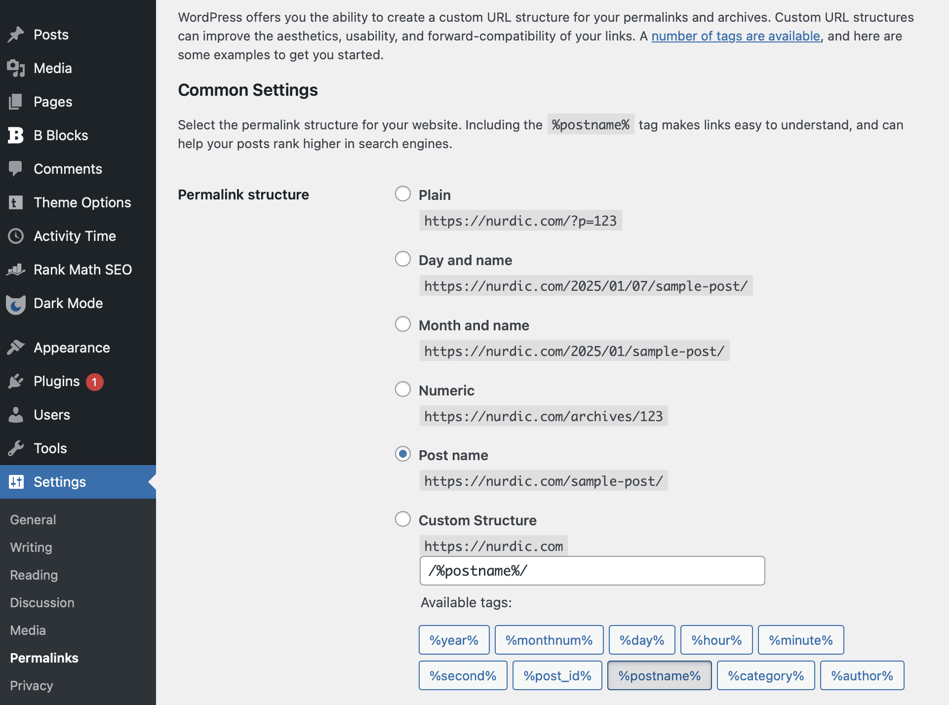Permalink Setting in WordPress